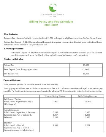 Billing Policy and Fee Schedule 2011-2012 - Crofton House School