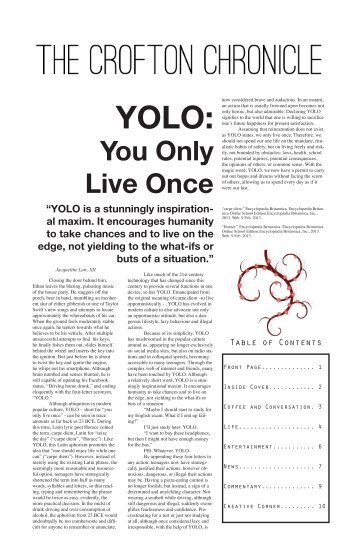 YOLO: You Only Live Once - Crofton House School