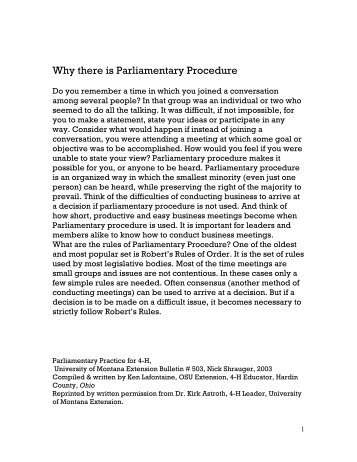 Why there is Parliamentary Procedure - Indiana 4-H