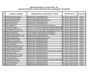 relaciÃ³n de personal tecnico contratado bajo la modalidad de ...