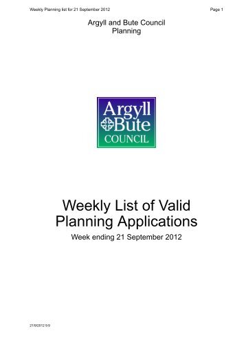 Weekly List of Valid Planning Applications - Argyll and Bute Council