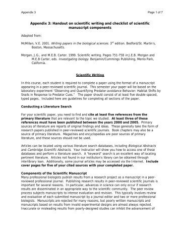 Appendix 3: Handout on scientific writing and checklist of scientific ...