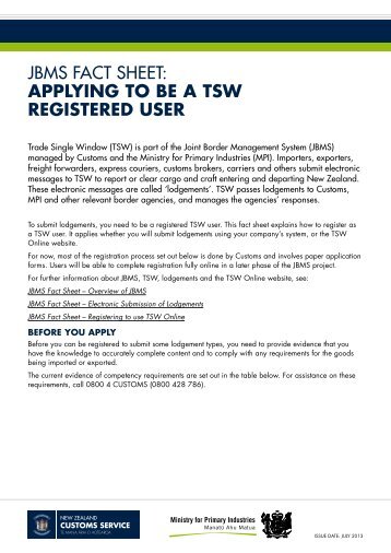 Applying to be a TSW registered user - New Zealand Customs Service