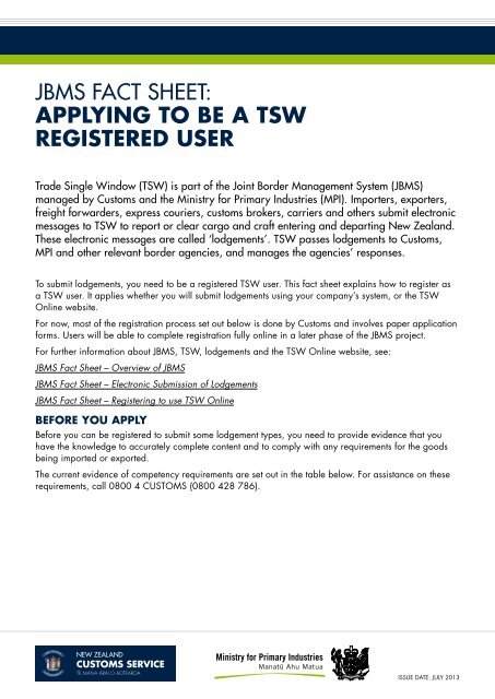 Applying to be a TSW registered user - New Zealand Customs Service