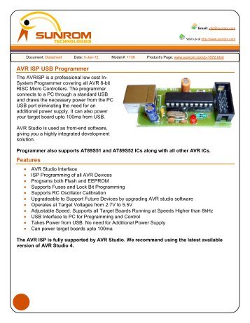 AVR ISP USB Programmer Features - Sunrom Technologies