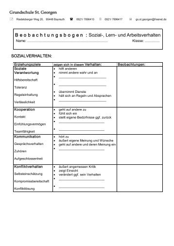 Sozial, Lern und Arbeitsverhalten - Grundschule St. Georgen Bayreuth