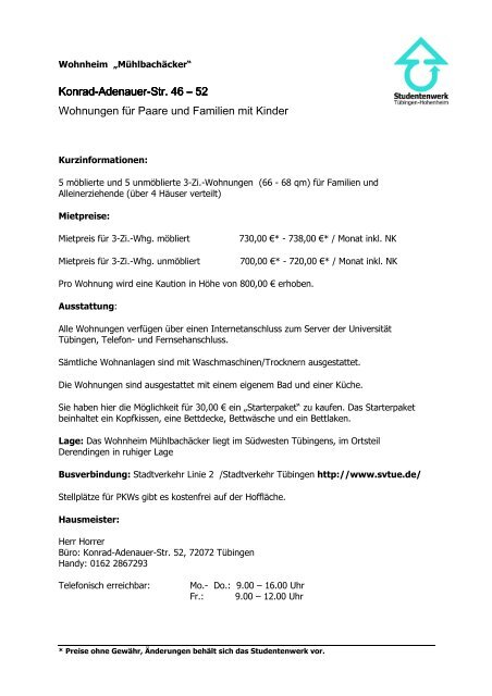Preise & mehr Info... - Studentenwerk Tübingen-Hohenheim