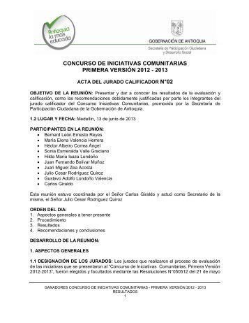 concurso de iniciativas comunitarias primera versiÃ³n 2012 - 2013