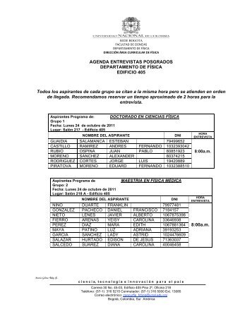 AGENDA ENTREVISTAS ASPIRANTES A POSGRADOS 2012-01 V2