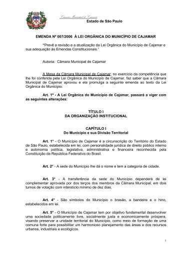 Lei Orgânica de Cajamar Prevê a revisão e a atualização da Lei ...