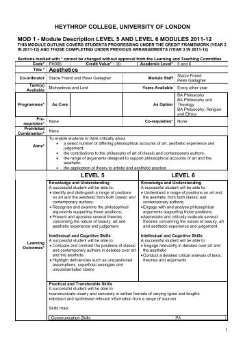 PH305 Aesthetics - Heythrop College