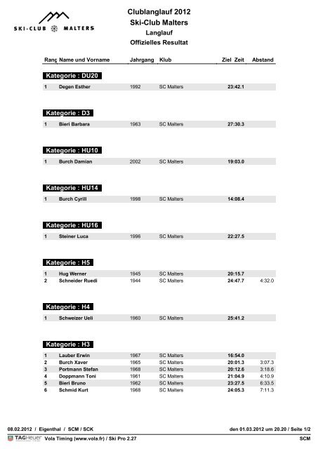 Clublanglauf 2012 Ski-Club Malters