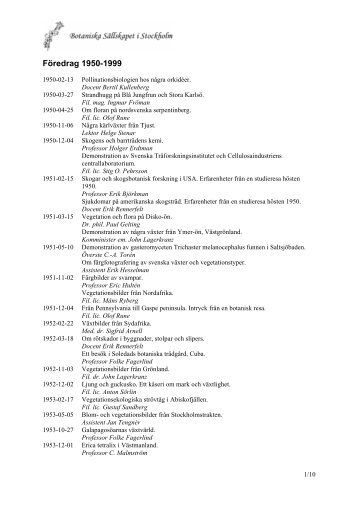 FÃ¶redrag 1950-1999 - Botaniska sÃ¤llskapet i Stockholm