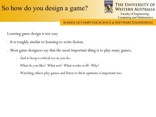 Lecture 2: Game Design - Undergraduate