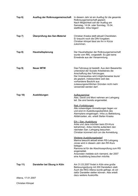 Protokoll zur Gemeinschaftsversammlung am 16.01.2007