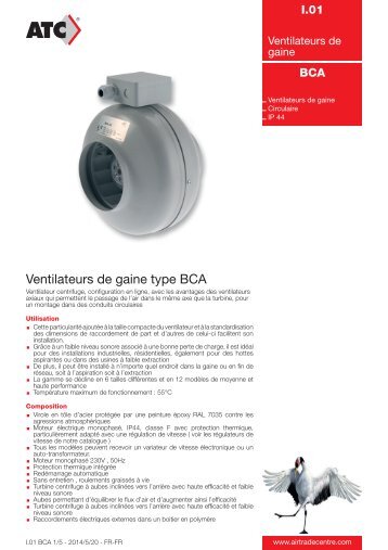 Ventilateurs de gaine type BCA - Air Trade Centre