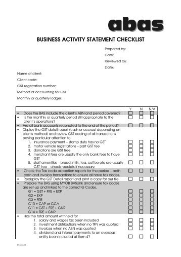 BUSINESS ACTIVITY STATEMENT CHECKLIST