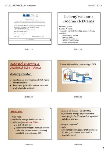 Jaderný reaktor a jaderná elektrárna - Základní škola Náměstí Nový ...