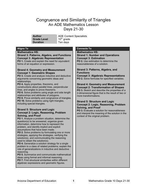 Grade 10 Mathematics Days 21-30 - Arizona Department of Education