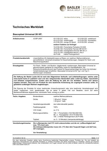 Bascoplast Universal - 2K Kaltplastik (PDF 659KB) - Morf AG