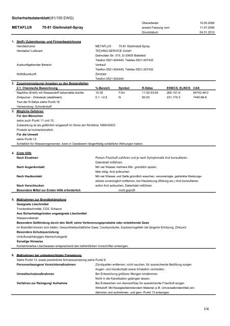 Metaflux 70-81 EG-Sicherheitsdatenblatt