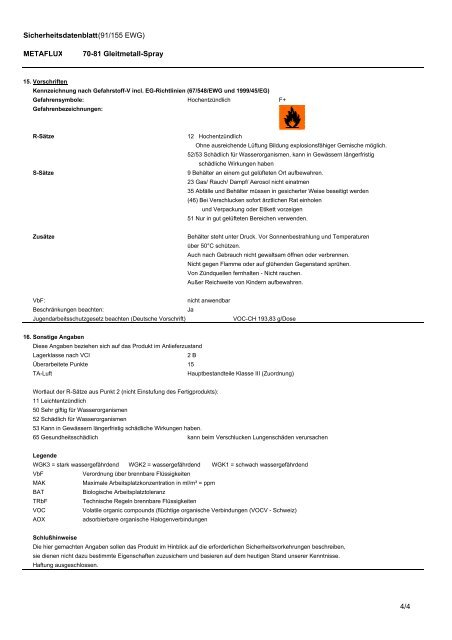 Metaflux 70-81 EG-Sicherheitsdatenblatt