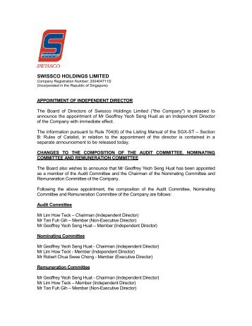 Attachment 1 - Swissco Holdings Limited