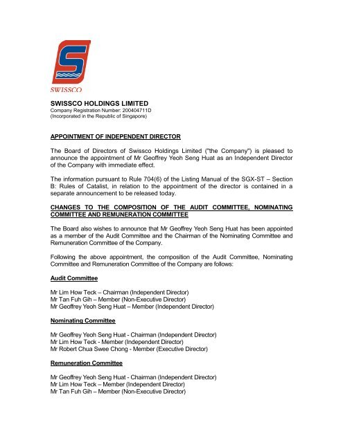 Attachment 1 - Swissco Holdings Limited