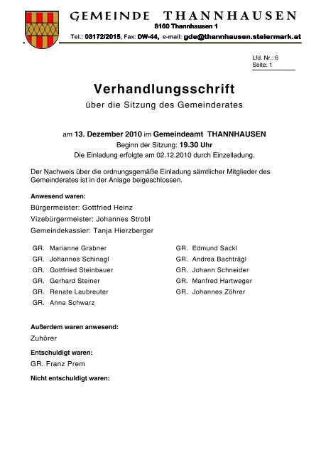 Sitzungsprotokoll - Gemeinde Thannhausen