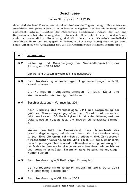 Sitzungsprotokoll - Gemeinde Thannhausen