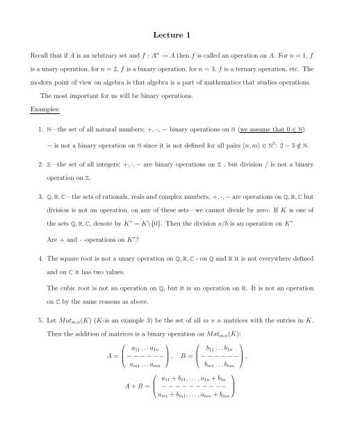 Algebra Part 1