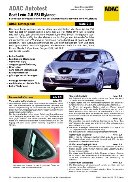 Umfassender Test Seat Lea N 2 0 Fsi Stylance Adac
