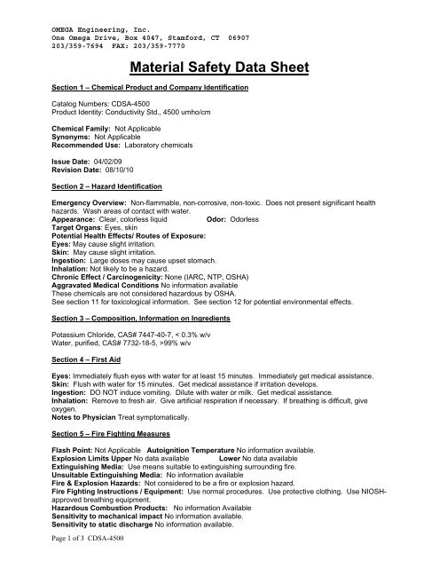 MSDS CDSA 4500 Omega Engineering