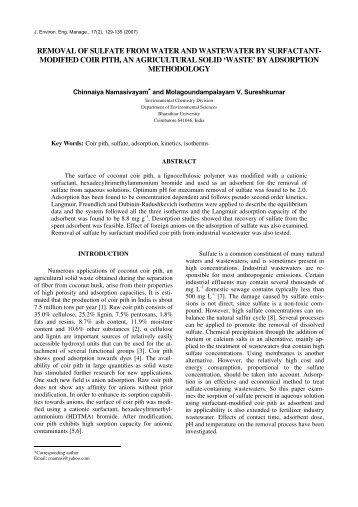 removal of sulfate from water and wastewater by surfactant - SER