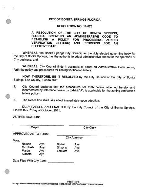 AC-11-073 Zoning Verification Letters - City of Bonita Springs