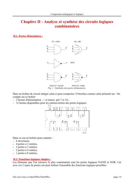 Chapitre II - Analyse et synthÃ¨se des circuits logiques combinatoires