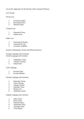 List of the Applicants for the Position of the Assistant-Professor