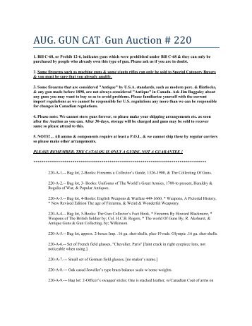 AUG. GUN CAT- Gun Auction # 220 - Bud Haynes Auction Comapny
