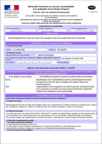 formulaire cerfa cas par cas - aire des gargails ouest ... - Webissimo