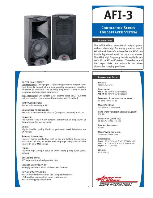 Apogee AFI-3 Contractor Series Loudspeaker  - Apogee Sound