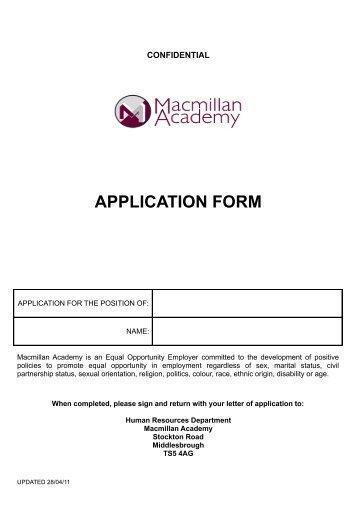 APPLICATION FORM - Macmillan Academy