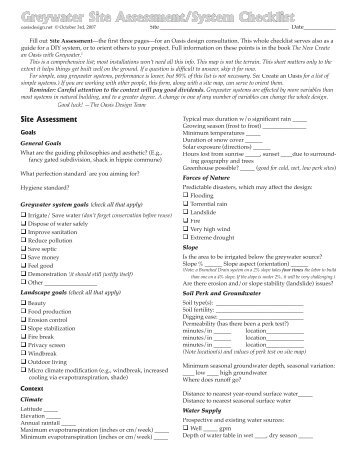 Greywater Site Assessment/System Checklist - Oasis Design