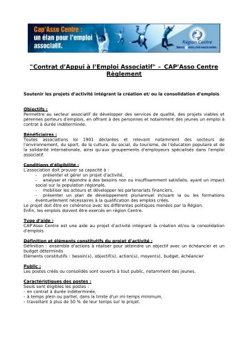 "Contrat d'Appui à l'Emploi Associatif" – CAP'Asso Centre ... - Integra