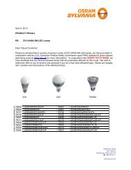 April 2, 2013 PRODUCT RECALL RE: SYLVANIA 8W LED Lamps ...