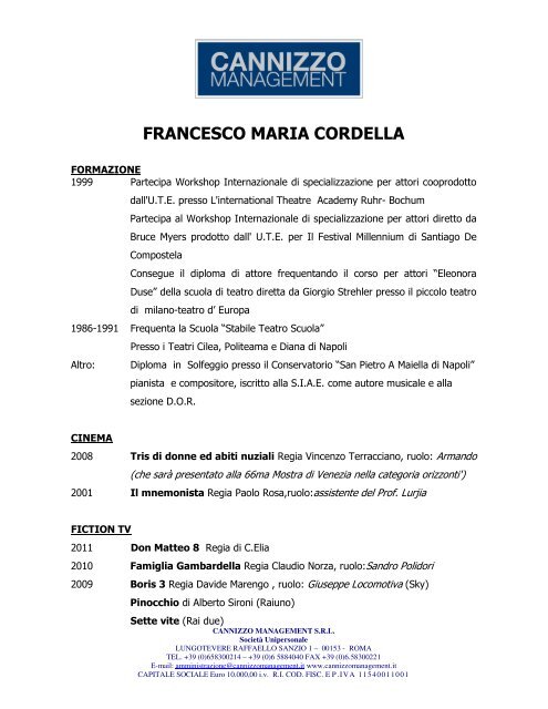 FRANCESCO MARIA CORDELLA - Cannizzo Management