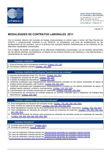 MODALIDADES DE CONTRATOS LABORALES 2011 - Fesitel