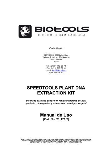 SPEEDTOOLS PLANT DNA EXTRACTION KIT Manual de ... - Biotools