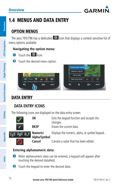 aera 796 Quick Reference Guide