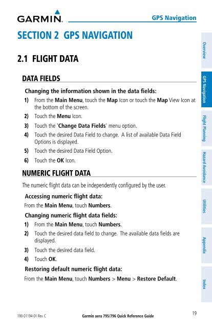 aera 796 Quick Reference Guide