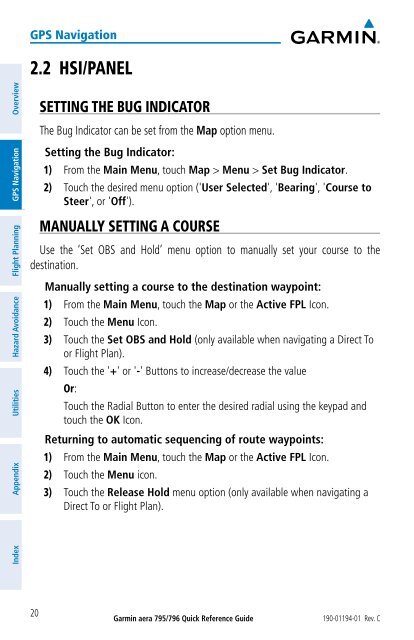 aera 796 Quick Reference Guide